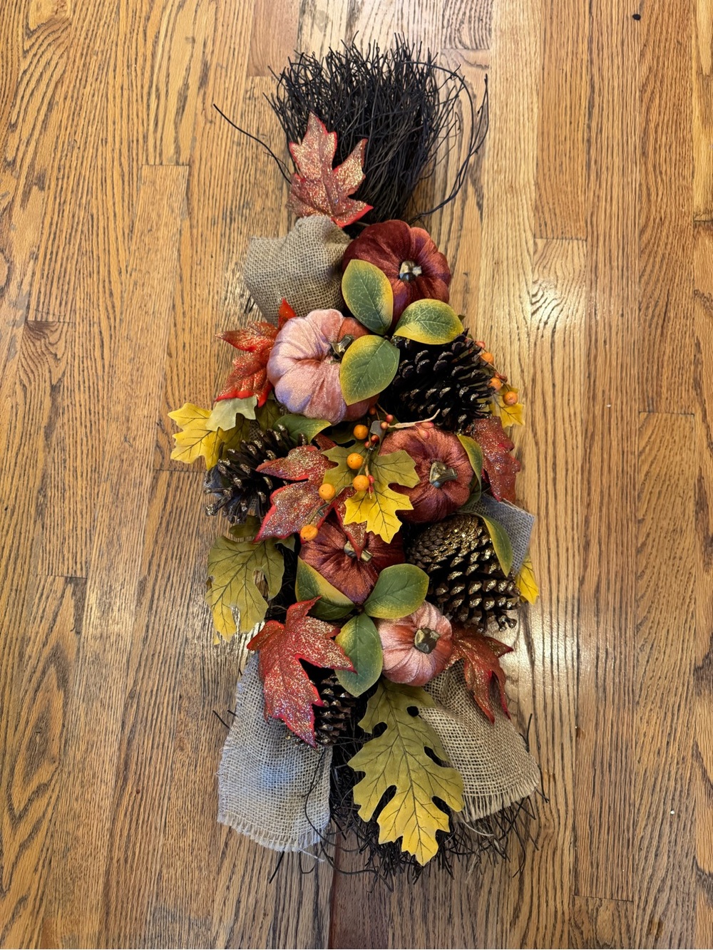 Autumn Harvest Pumpkin Pinecone Swag - Fall Door Hanging wreath